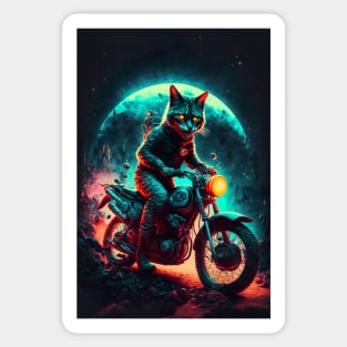 Cyber Cat Riding Dirt Bike Sticker